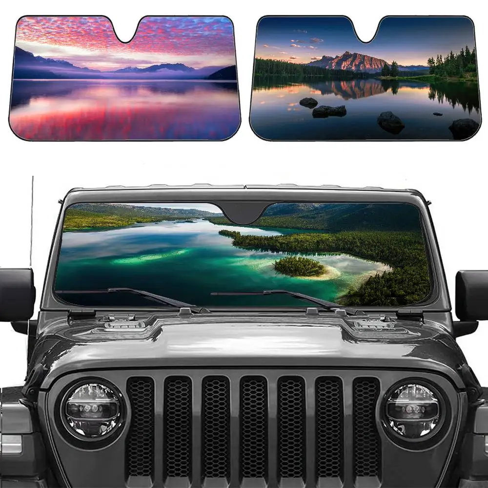 

Natural Scenery Forest Front Window Sunshade Black UV Protection Blackout Cloth Windshield Visor Auto Curtain Sunshade Gifts