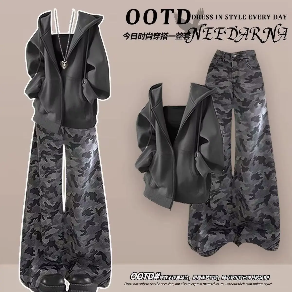 Fashion and Casual Women's Set Spring and Autumn Korean Version Hooded Top and Casual Pants Two-piece Set