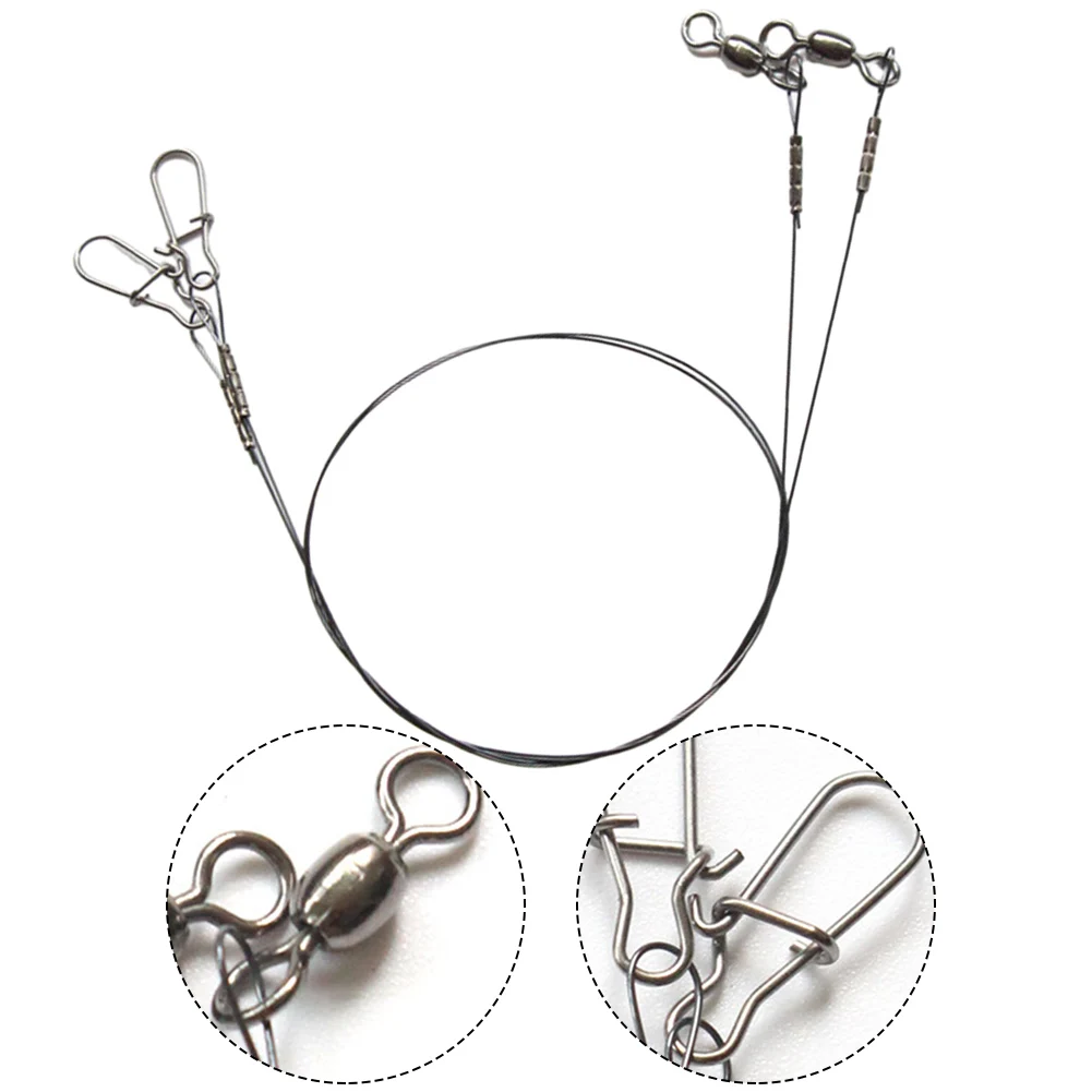 2x Fishing Titanium Wire Leader Line With Swivel Duo-Lock Snap For Predatory Steel Fishing Line Anti-bite Wire Fishing Accessory