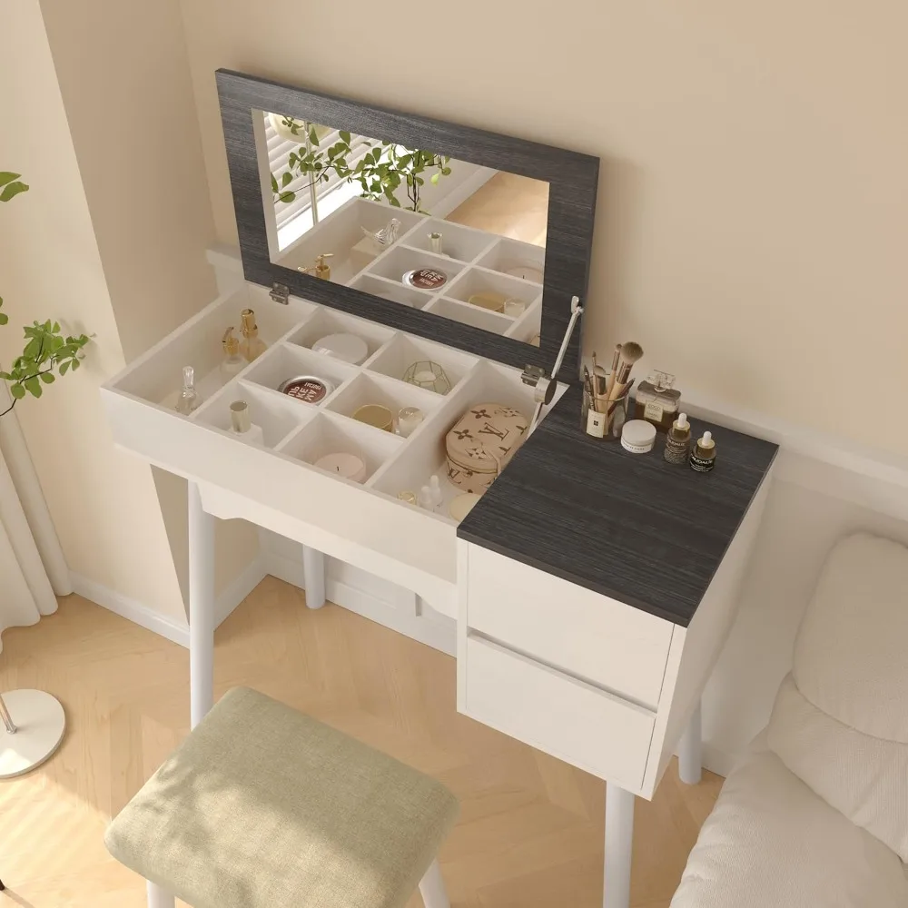 

Туалетный столик с откидным зеркалом, туалетный столик для макияжа со стулом, стол для макияжа с 2 ящиками и 8 отделениями для хранения