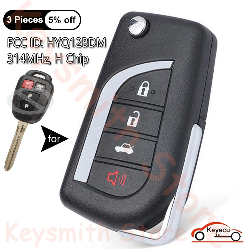 KEYECU 4 przyciski 314MHz H Chip do Toyota Corolla 2014 2015 - 2019 Auto ulepszony obrotowy pilot brelok HYQ12BDM HYQ12BEL