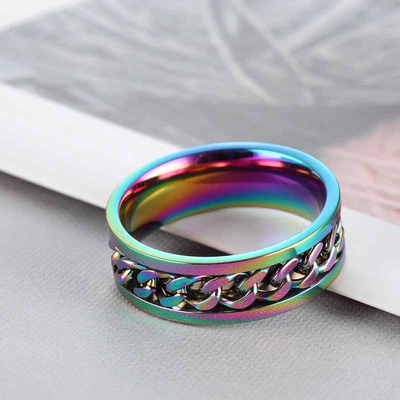 Anelli a catena girevoli in acciaio al titanio per donna Uomo Spinner Decompressione Anello a catena multifunzionale Anello apribottiglie Gioielli