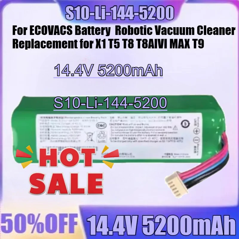 

For X1 T5 T8 T8AIVI MAX T9 New For ECOVACS Battery S10-LI-144-5200 5200mAh Robotic Vacuum Cleaner Replacement Battery