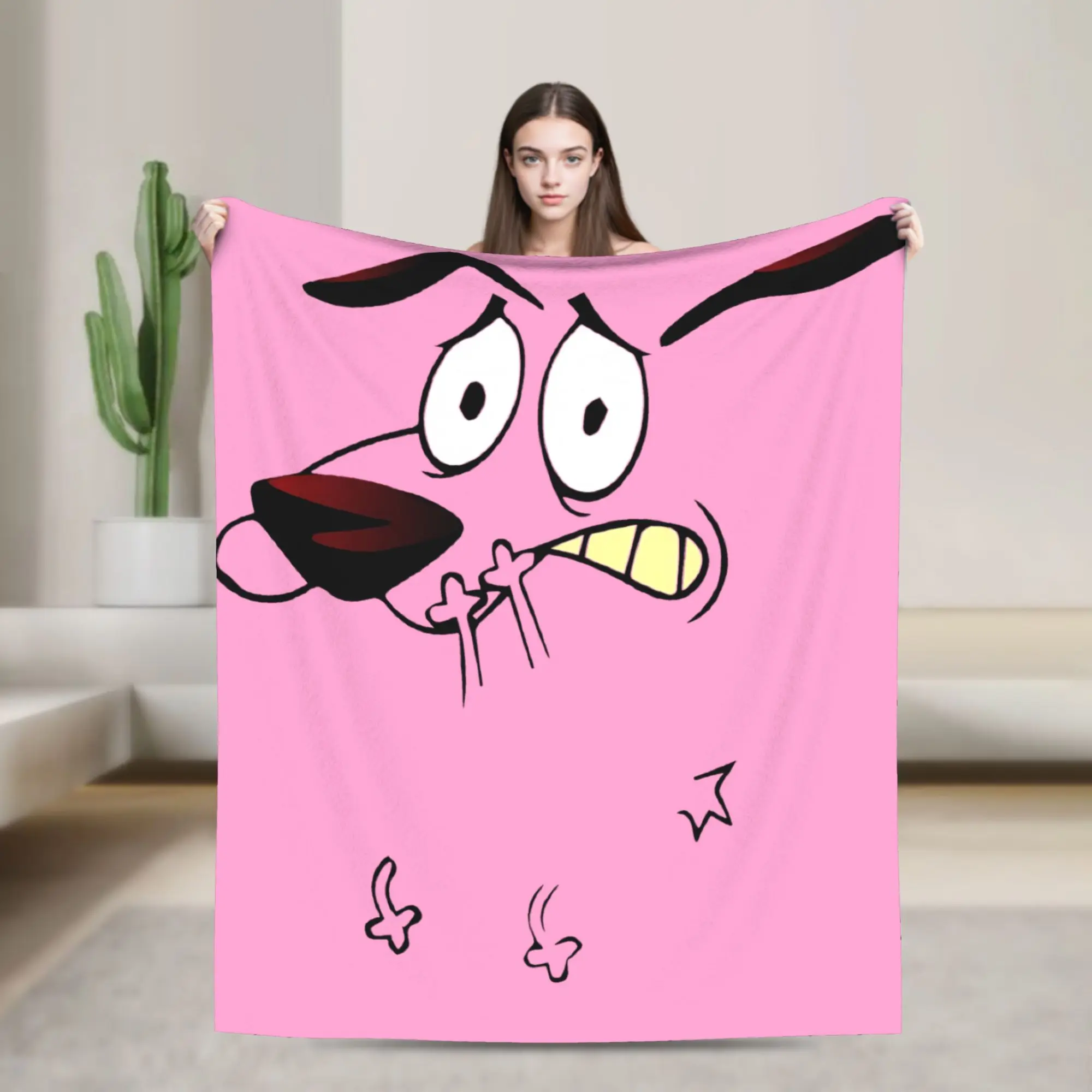 Couraged Cowardlys Dogs Knitted Blankets Cartoon Flannel Throw Blanket Bedroom Sofa Portable Ultra-Soft Warm Bedsprea,