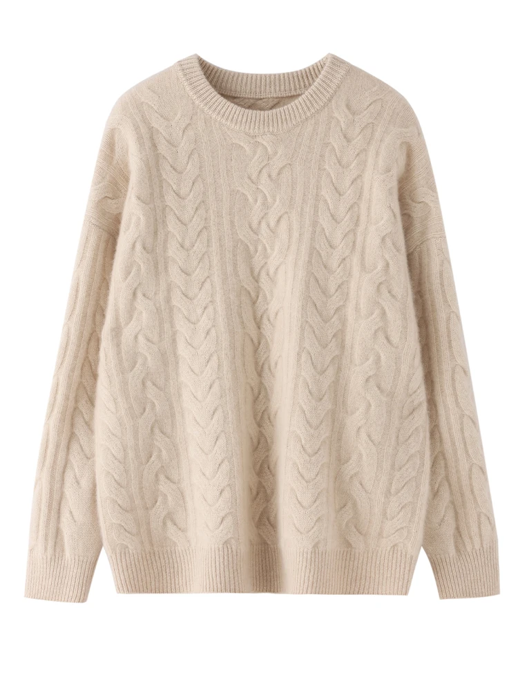 100% cashmere graça feminino outono inverno cabo ponto simples pulôver o-pescoço camisola de malha quente macio conforto roupas topos