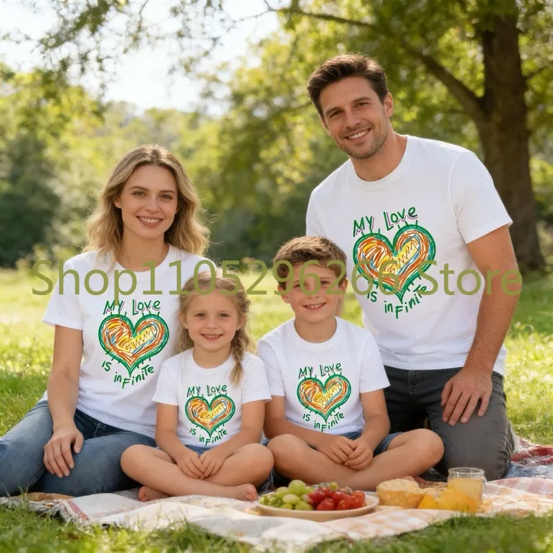 

Детская футболка с принтом My Love Love Love, модный топ из чистого хлопка с круглым вырезом, персонализированная одежда для родителей и детей