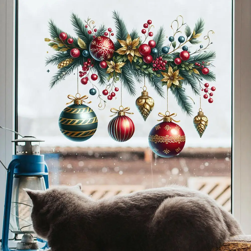 Christmas Balls Wall Stickers Xmas Ornaments Merry Christmas Toilet Lid Water Tank Decorative Sticker Happy New Year 1/5PCS