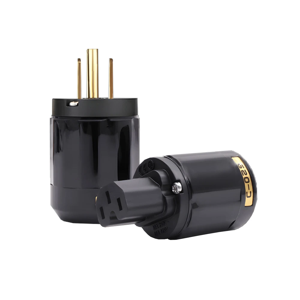 P029E + C029 Schuko قابس طاقة Hifi قابس طاقة عالي الجودة مطلي بالذهب زوج واحد موصل طاقة الاتحاد الأوروبي/الولايات المتحدة + IEC موصل سالب