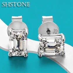 SHSTONE 6*8mm 2 Carat Moissanite Earrings D VVS1 Rectangle Cut Lab Diamond Ear Studs for Women Fine 925 Sterling Sliver Jewelry