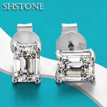 SHSTONE 6*8mm 2 Carat Moissanite Earrings D VVS1 Rectangle Cut Lab Diamond Ear Studs for Women Fine 925 Sterling Silver Jewelry
