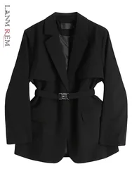 LANMREM-Blazer patchwork cranté à manches longues pour femme, manteau à ceinture, streetwear uni, vêtements à la mode, 2uto, 1139, nouveau, printemps 2025