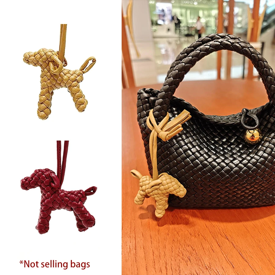 

Woven Cow Leather Dog Charm for Women's Bag Keychain Pendant Animal Ornament Decoration Bag Accessories