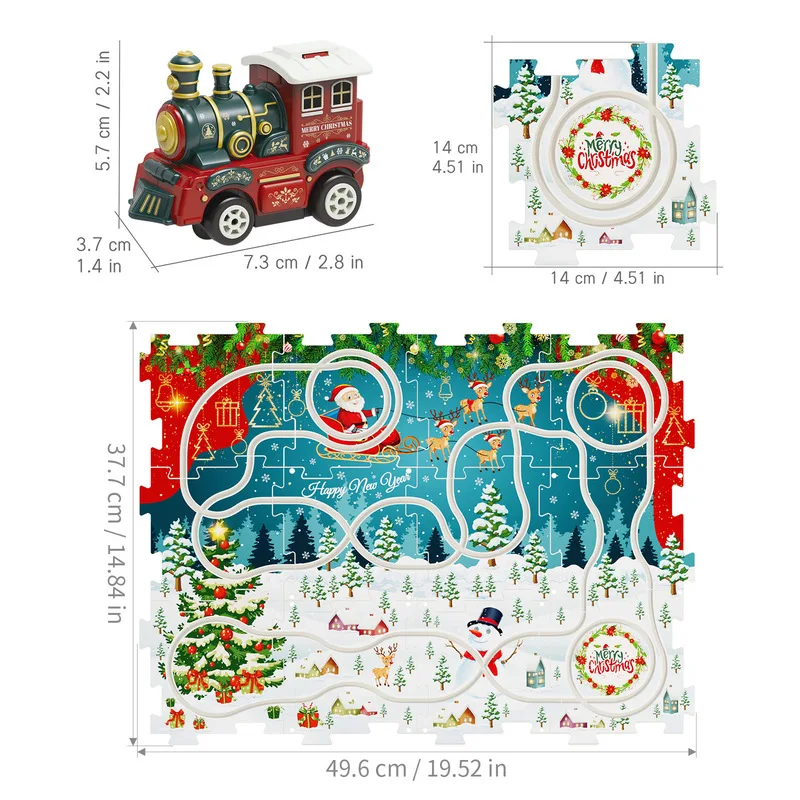 Conjunto de trilhos de trem elétrico de natal, quebra-cabeça diy, carro ferroviário, brinquedo educacional com luzes para crianças, meninos, meninas, presentes, playset