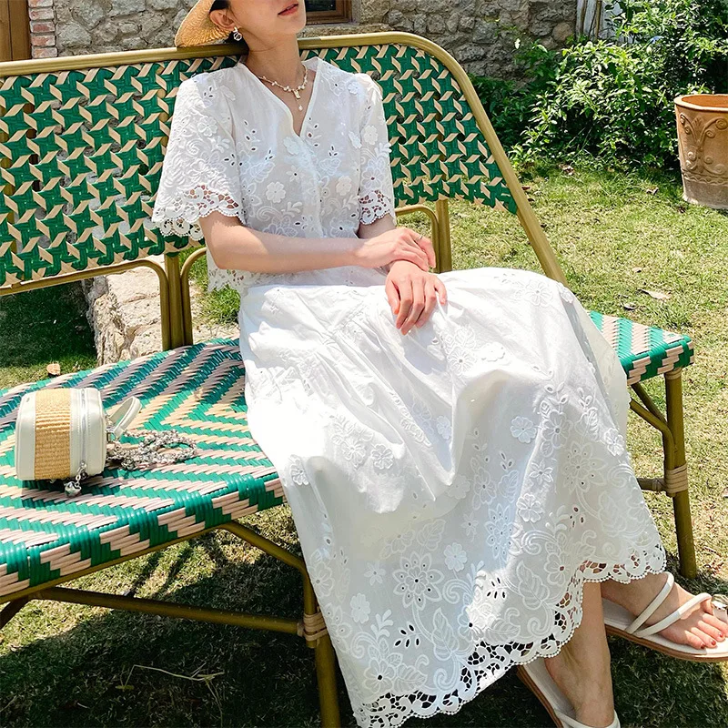 

Spring and Summer Pleated Skirt Long Skirt 3D Flower Embroidery French Style XiaoxiangfengT-shirt Tops Suit Fashion Temperament