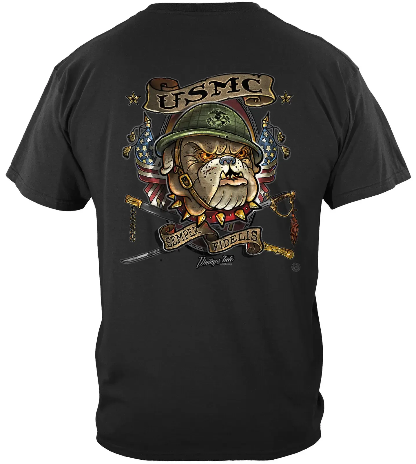 USMC Marine Corps Semper Fidelis Bull Dog USA Flag T-Shirt 100% Cotton O-Neck Short Sleeve Summer Casual Mens T-shirt Streetwear