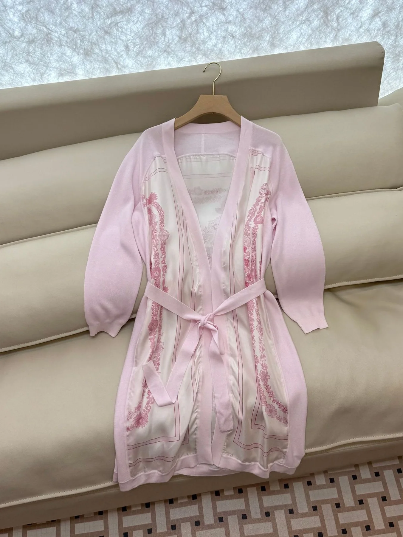 Women's Autumn and Winter New Silk Patchwork Wool Knitted Lace-up Dress