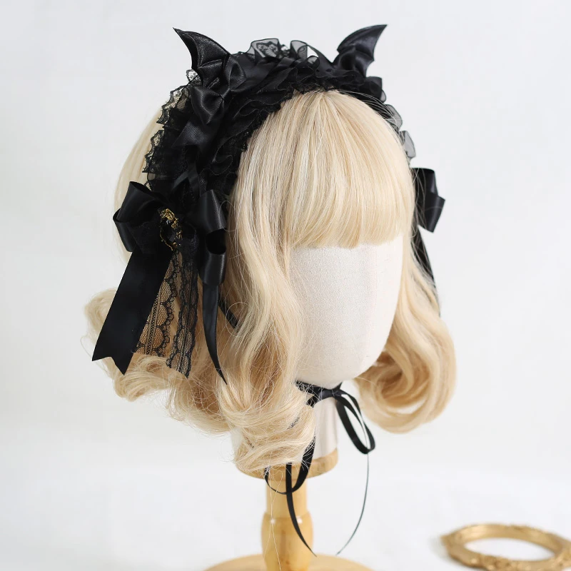 Gothic Black Bat Evil Hairpin Headband Halloween Cosplay Hair Ornaments Lace Hair Clip Girl Women Lolita Hair Accessories