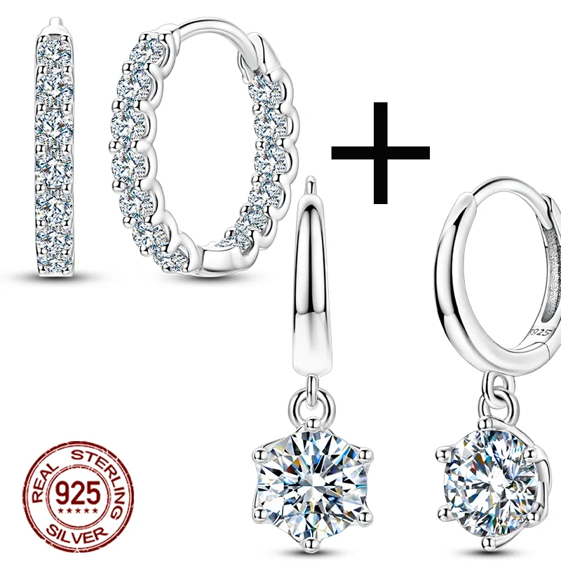 

Moissanite Earrings 925 Sterling Silver Sparkling Crown Six Claw Drop Earrings For Women Engagement Jewelry Gifts