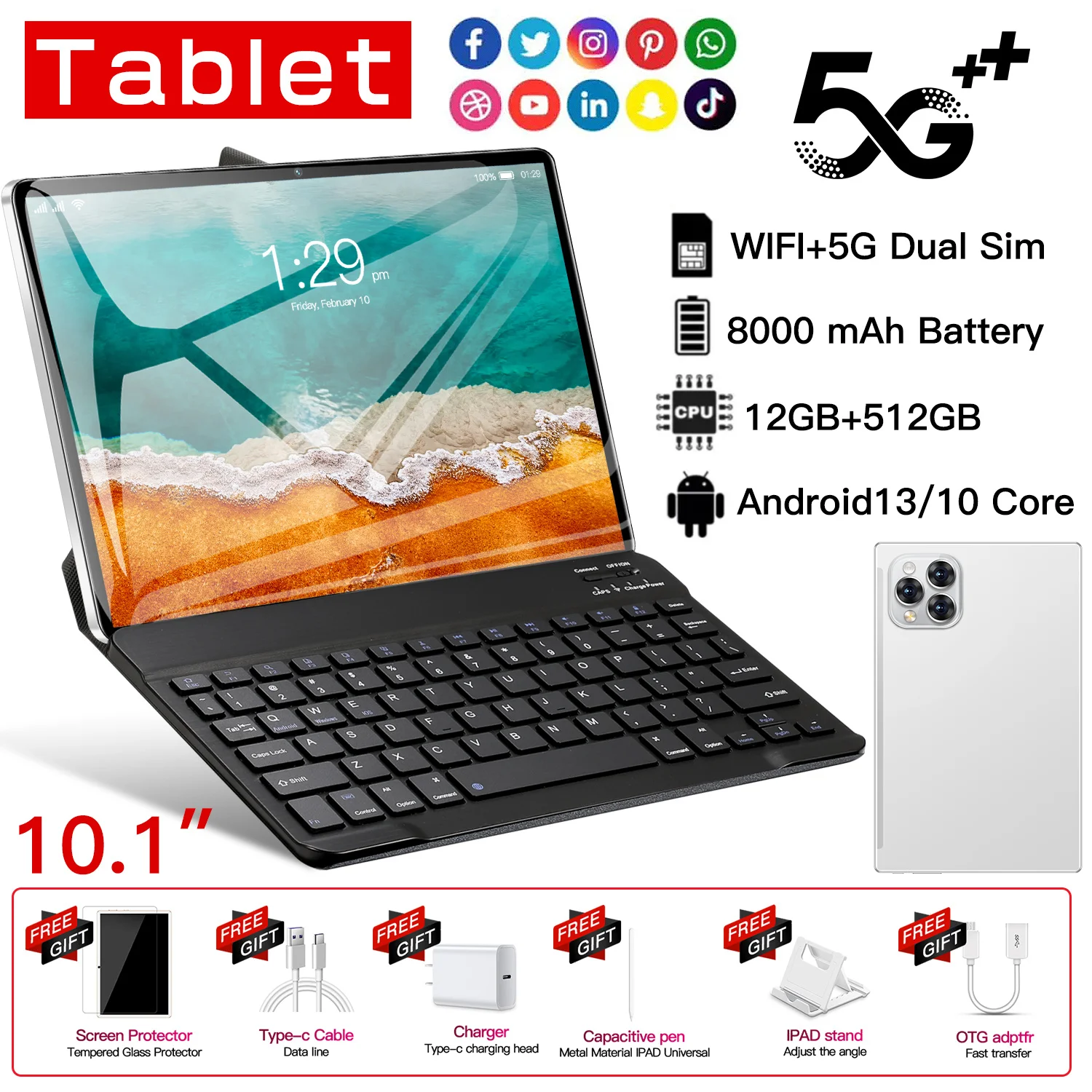 Global Model Pad 15 Pro Tablet 16GB RAM 1TB ROM Android 13 MTK6797 24MP+48MP 11-inch 5G Dual SIM GPS Bluetooth 5.0 Office Laptop