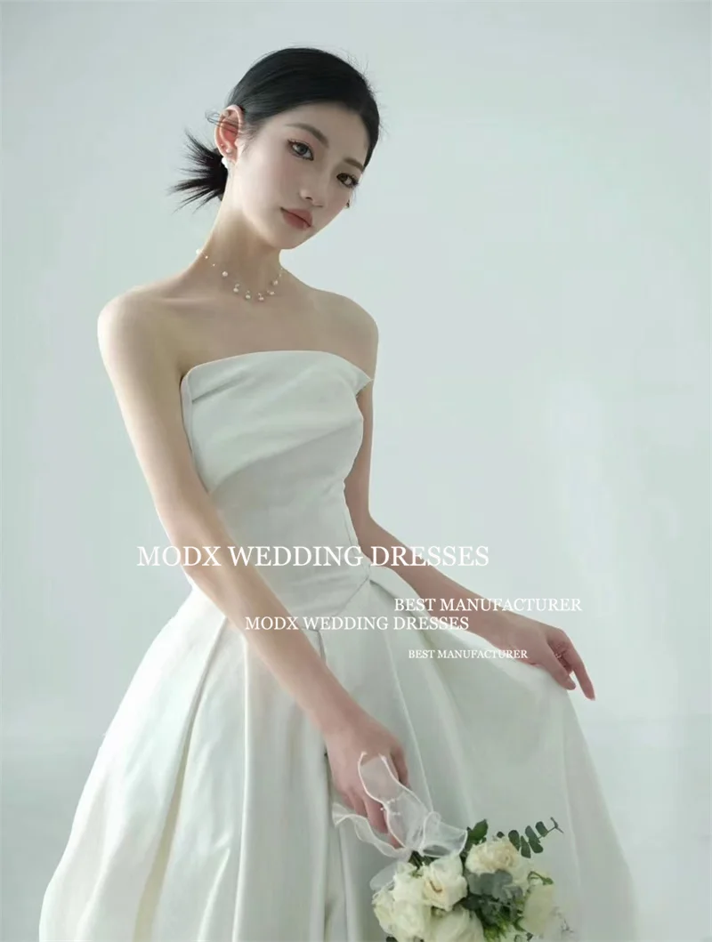 MODX Simple Soft Satin A Line Wedding Dresses Corset Back Floor Length Bride Dress Plus Size Korea Photo shoot Customized