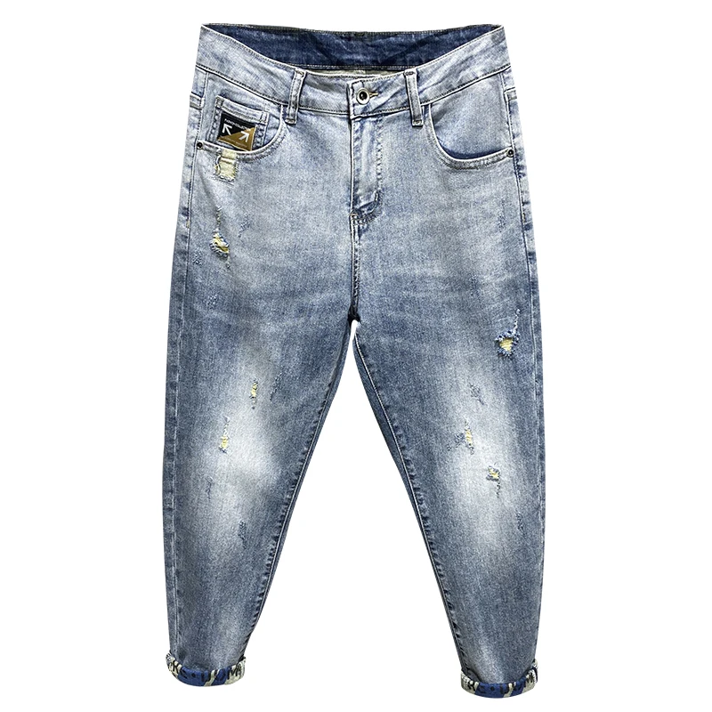 

Faded Jeans Men Hip Hop Capris Pants Men's Cropped Trousers Vintage Harem Pants Distressed Street Wear Male Pantalones Hombre