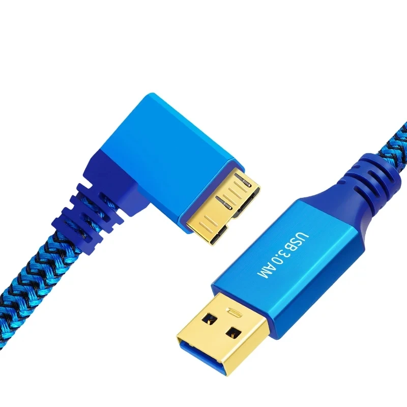 

1M Right Angle Micro USB 3.0 Data Cable Type A To Micro-B Braid Cord Compatible With Samsung Galaxy S5 Note 3 Camera Hard Drive