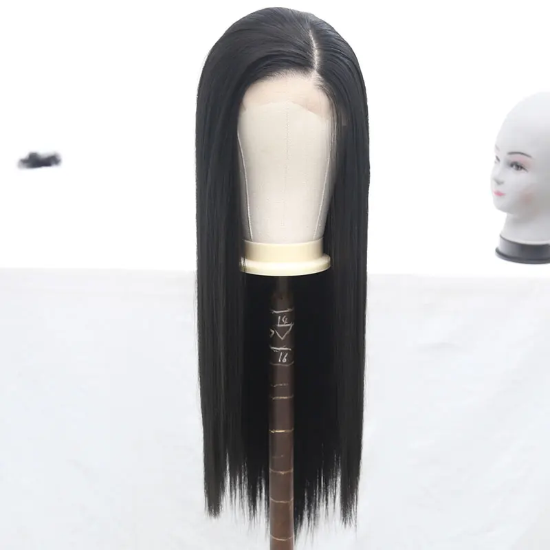 Straight Synthetic Hair 13*4inch Lace Front Wigs Black Color Heat Resistant Fiber Natural Hairline Side Parting For Women Wigs