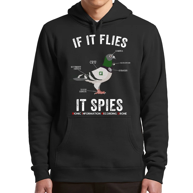 

If It Flies It Spies Birds Are Not Real Hoodie Funny Nerd Drone Conspiracy Theory Classic Winter Fleece Sweatshirt For Unisex