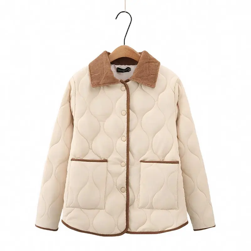 Cotton Jacket Winter Korean Version Warm Top Contrasting Corduroy Patchwork Oversized Quilted Coat Short Outerwear Z4074