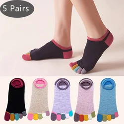 5 Pairs Spring No Show Toes socks Pure Cotton Colorful Cute Casual Soft Breathable,Deodorant,Invisible 5 Finger Socks Harajuku