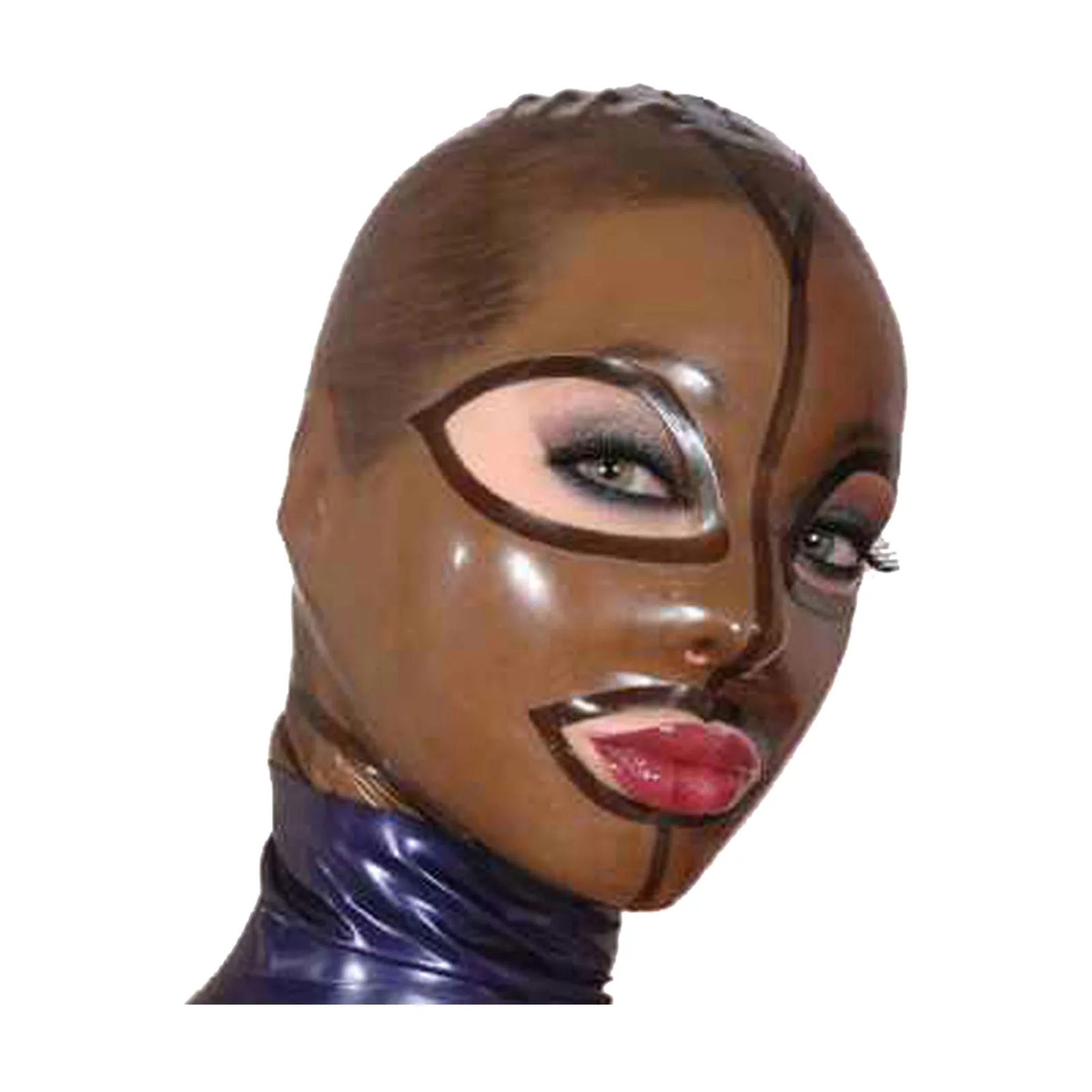 

MONNIK Brown Latex Mask Rubber Unisex Hood Open Eyes&Nostrils&Mouth for Bodysuit Cosplay Clubwear Fetish Catsuit