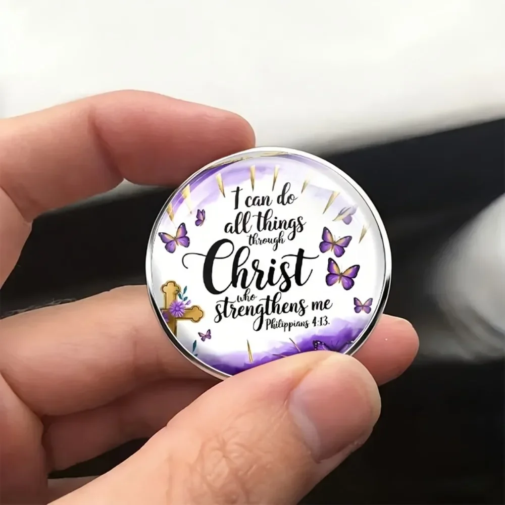 6-20Pcs Christian Bible Verse Brooch, Butterfly Printed Lapel Pin, Inspirational Faith Badge for Clothing Backpack Souvenir Gift
