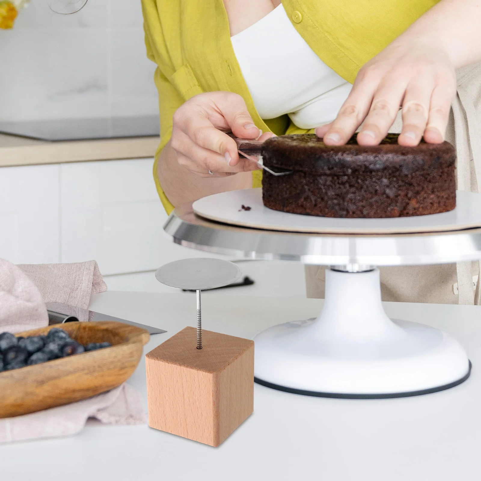 

1 Set Wooden Nail Holder Display Stand Natural Wood Stainless Steel Polished Carving Base For Cake Baking Tools Kitchen