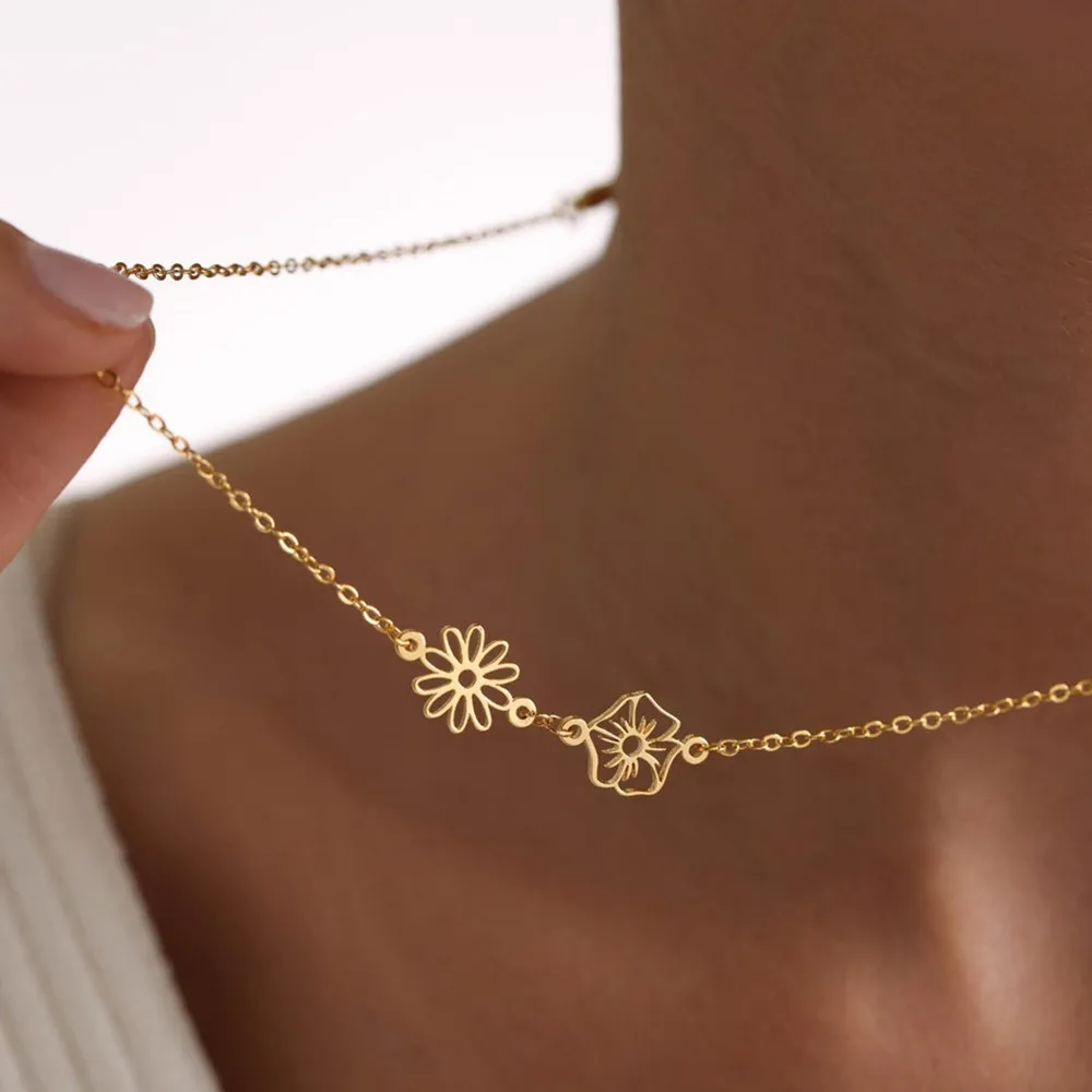 

Customized Sideway Birth Flower Necklaces Family Jewelry Personalized Birthflower Necklace Mom Sister Personalized Gifts
