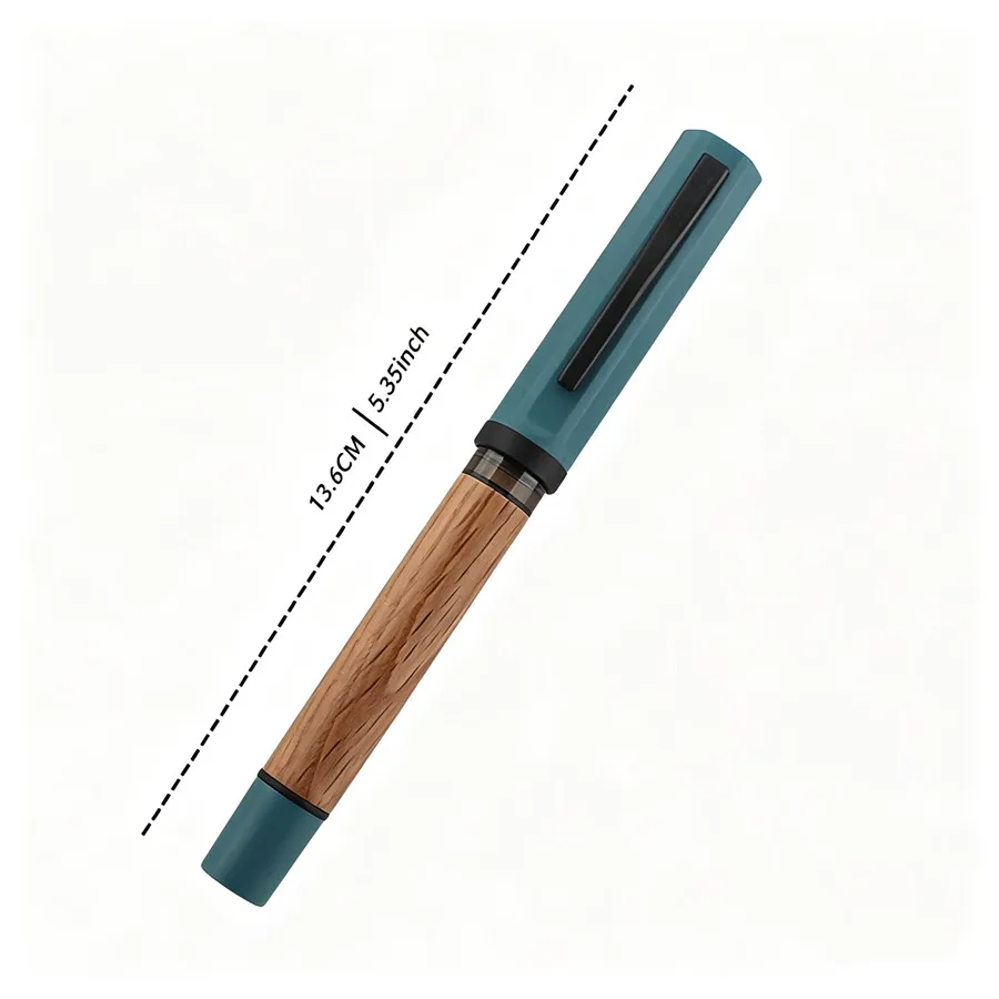 Jinhao 58D Fountain Pen Natural Wood Barrel Blue Resin Cap Retro Smooth Writing Ink Pen Business Office Signature PK 59