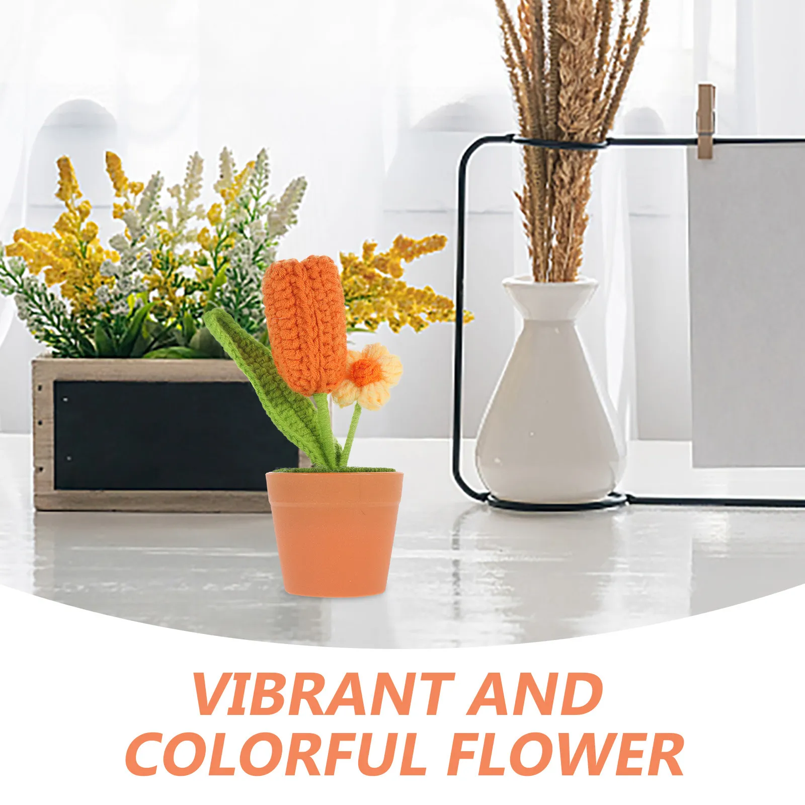 

Вязаный крючком мини-цветок из шерстяной пряжи для декора: имитация цветка в горшке, вязаный бонсай, товары для дома, декор для интерьера