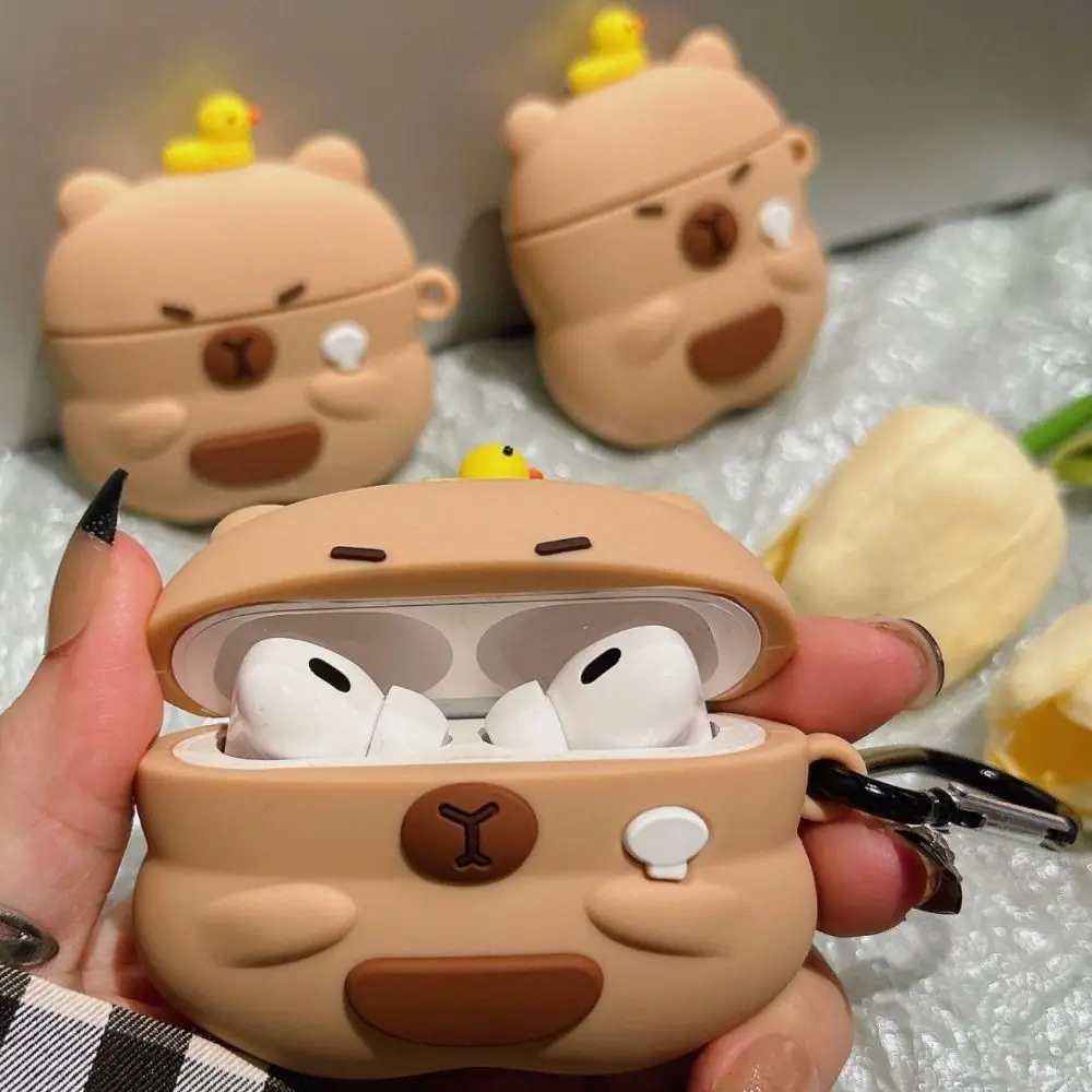 Casing Earphone Capybara Anime 3D, casing silikon kartun pelindung, aksesori Earphone untuk AirPods 1 2 3 Pro/Pro2