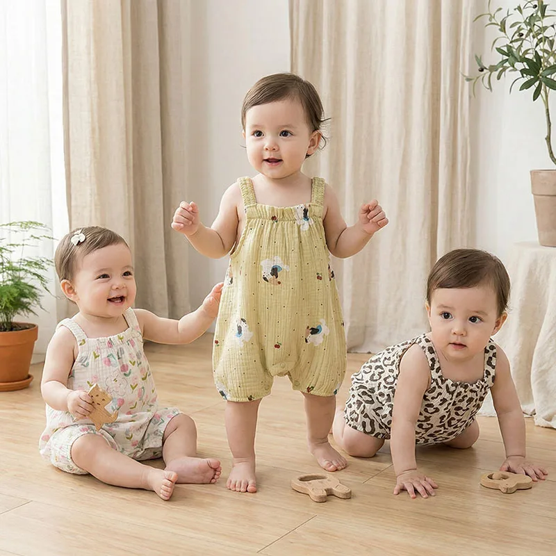 

Летние детские комбинезоны 2026 для девочек 0-24 месяца с мультяшными собачками, милый цельный комбинезон без бретелек, одежда для малышей
