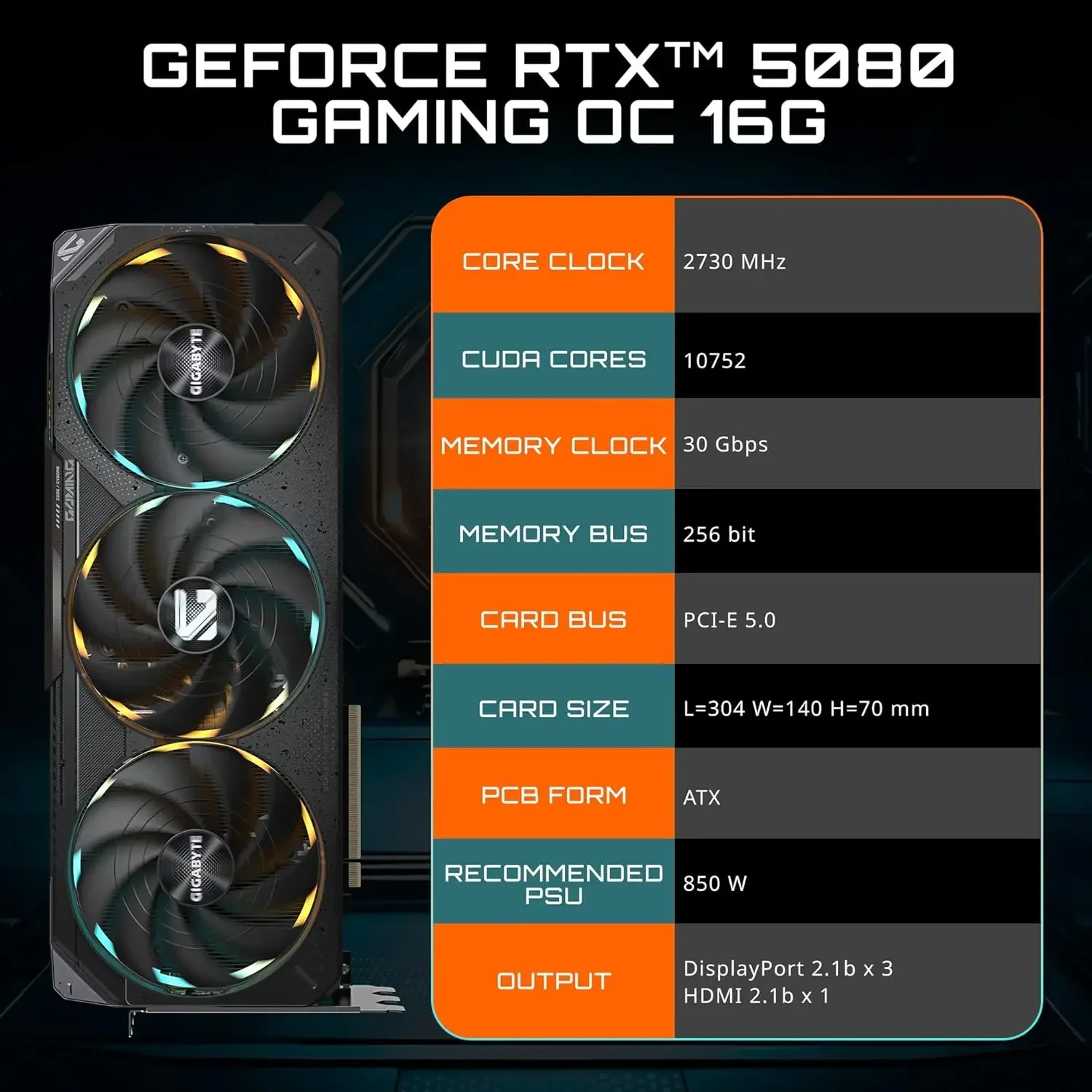 RTX 5080 Gaming OC 16G Graphics Card, WINDFORCE Cooling System, 16GB 256-bit GDDR7, GV-N5080GAMING OC-16GD Video Card