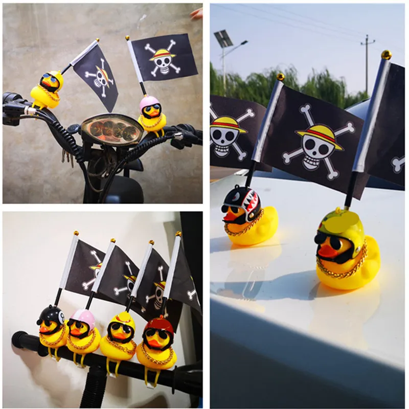 Little Yellow Duck with Pirate Flag Helmet Propeller Wind-broken Car Ornaments Styling Motorcycle Bike Bicycle Decoration Duck