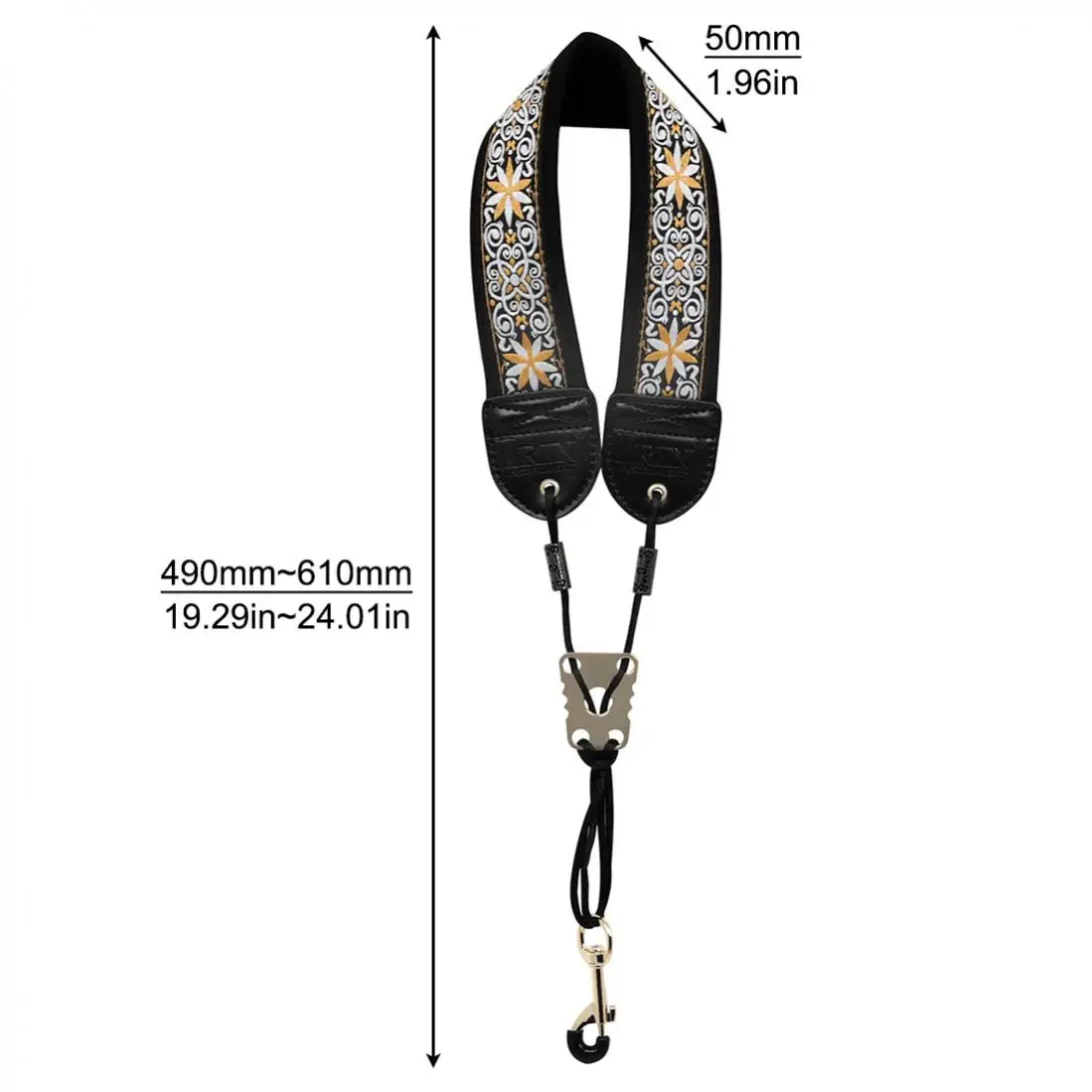 Adjustable Thicken Padded Cotton Embroidery Flowers Saxophone Neck Strap for Soprano / Alto / Tenor Saxophone