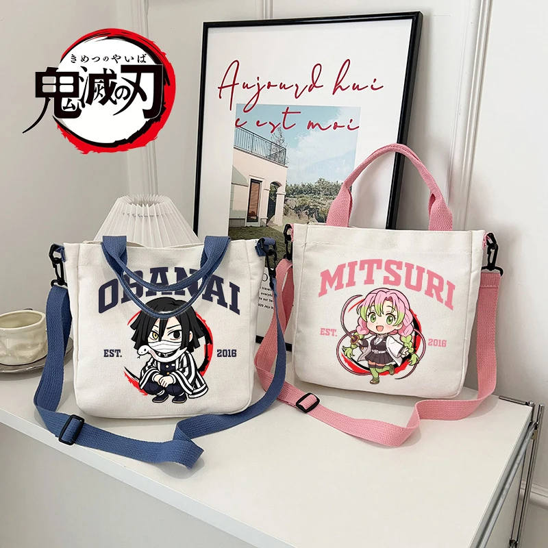 Dämon Slayer Umhängetasche Mitsuri Kanroji Giyu Tomioka Handtasche Frauen Männer Schulter Taschen Outdoor Tragbare Platz Leinwand Tasche Geschenk