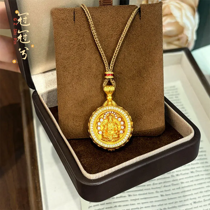 Women's Tibetan Style Sand Gold Pendant Necklace Inlaid Zircon Yellow Jambhala Ga Wu Box Cross Vajra Compass For Daily Wear 2026
