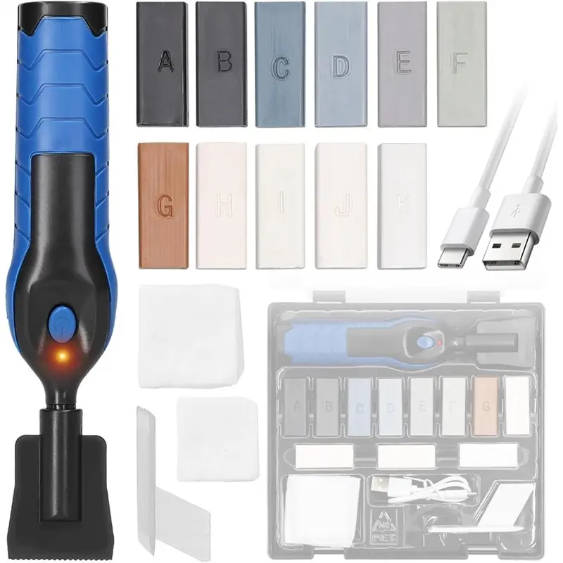 B62B-Furniture Repair Tool Set For Wood Floors, Includes 11 Wax Blocks Scratch Nail Scratchnail Hole Crack Fixing Tools