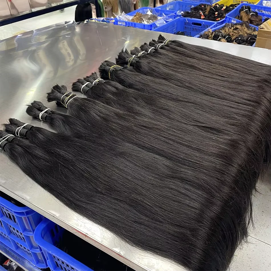 Straight Bulk 100% Human Hair No Weft Remy Bulks For Braiding 16-24 Inches Wholesale Remy Hair Extension Natural Black Color