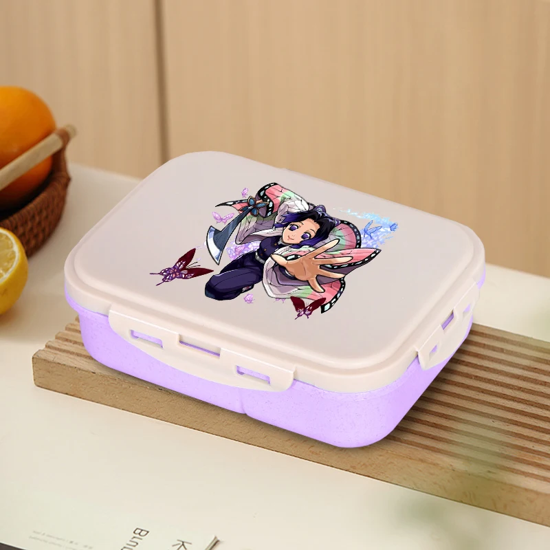 Demon Slayers 3 Grids Lunch Box Cute Cartoon Students Portable Food Container with Snoop Fork Anime Travel Picnic Snack Storage view 5