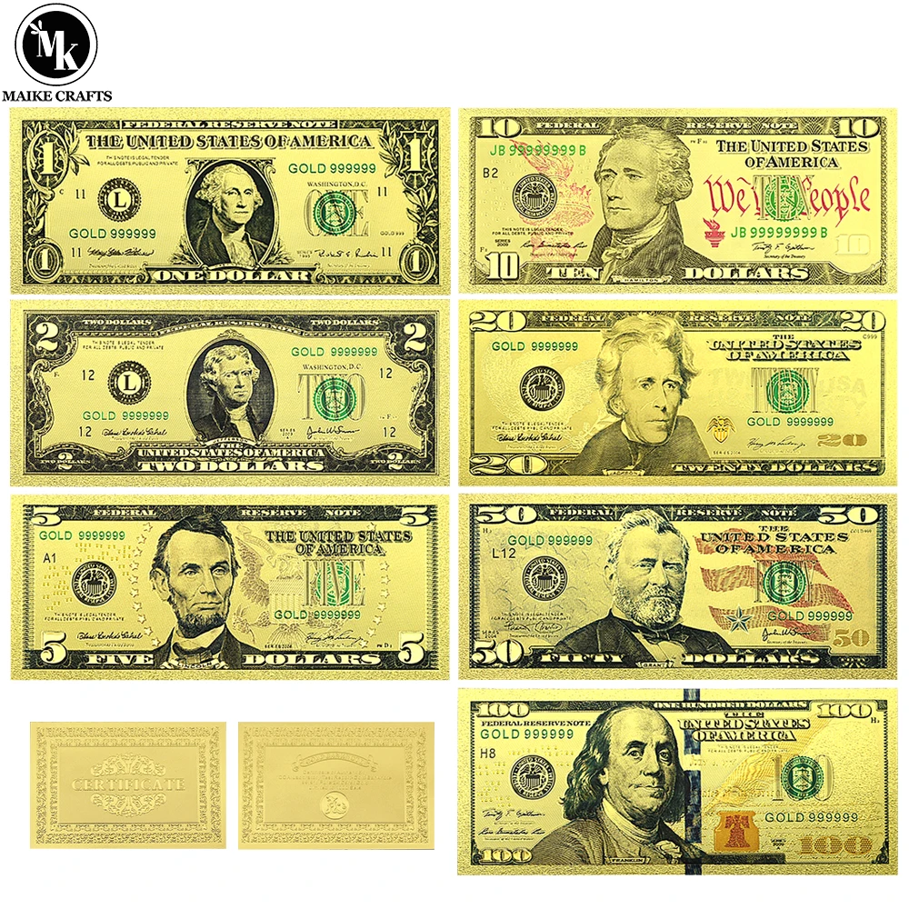 

US 1/2/5/10/20/50/100 U.S. Dollar Gold Foil Banknote Plastic Money Collection Holiday Gift