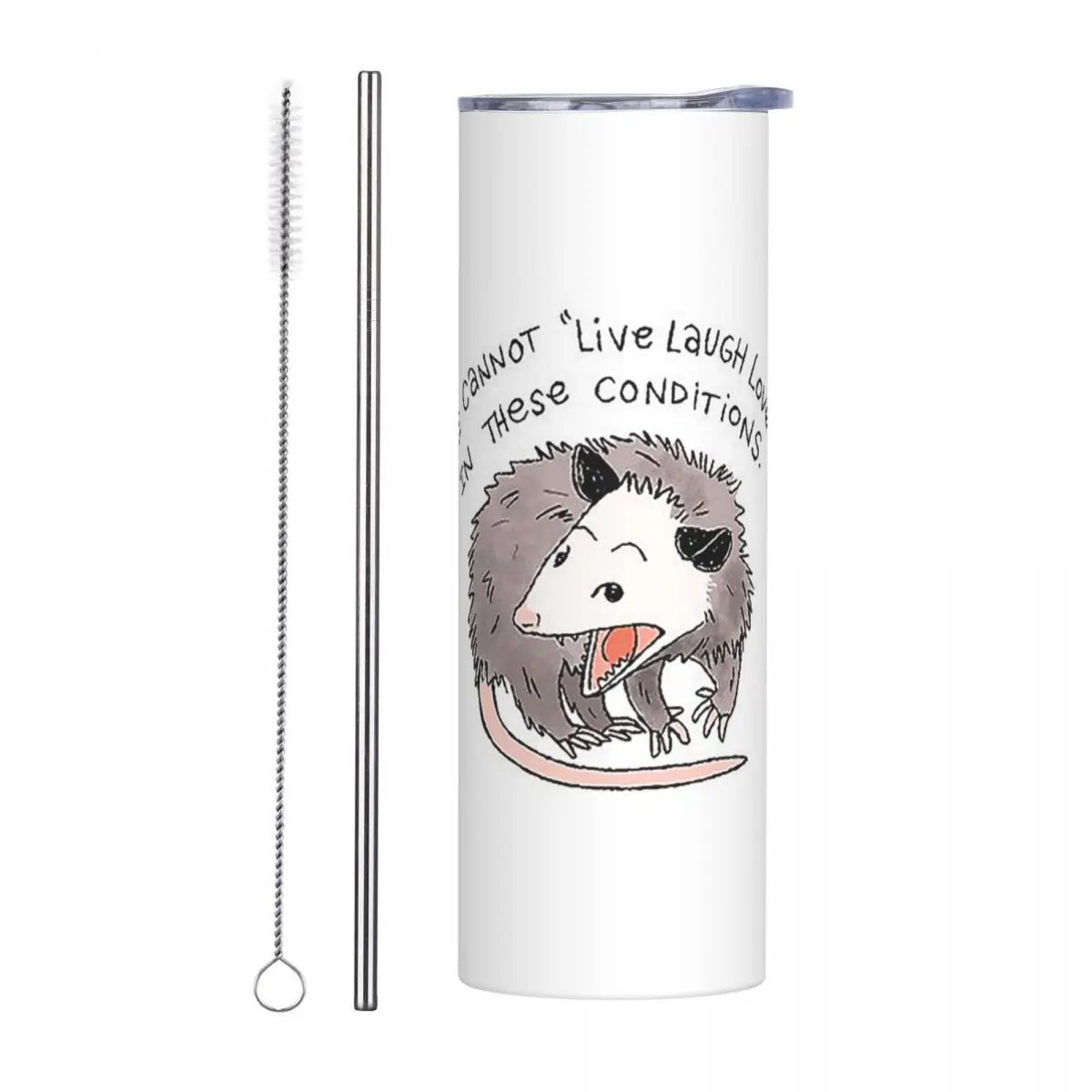 Opossum Live Laugh Lov Stainless Steel Tumbler Vacuum Insulated Mug Thermal Cold Cup Straw With Lid 20oz