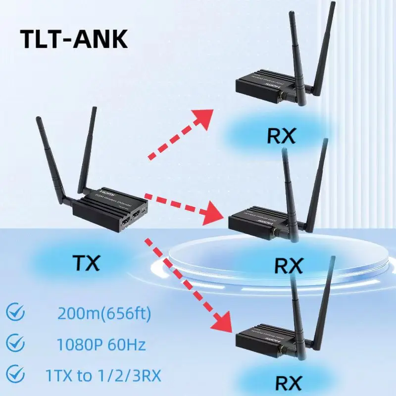 200m (656ft) Wireless HDMI Transmitter And Receiver Extender 1080P 60Hz Audio Video Extender Kit 2.4G 5G For Projector PC