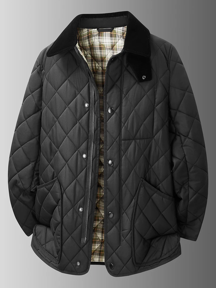 

Мужская хлопковая куртка больших размеров с ромбовидным узором, теплая, с длинными рукавами, осенне-зимняя, новинка, модная